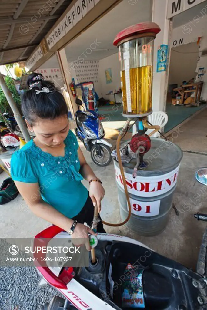 Thailand,Trat Province,Koh Chang,Female Petrol Pump Attendant
