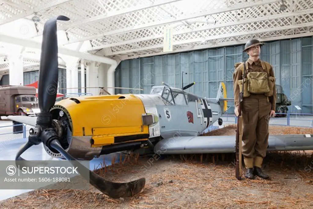 England,Cambridgeshire,Duxford,Imperial War Museum,Exhibit of Captured German Messerschmitt WWII Fighter Plane