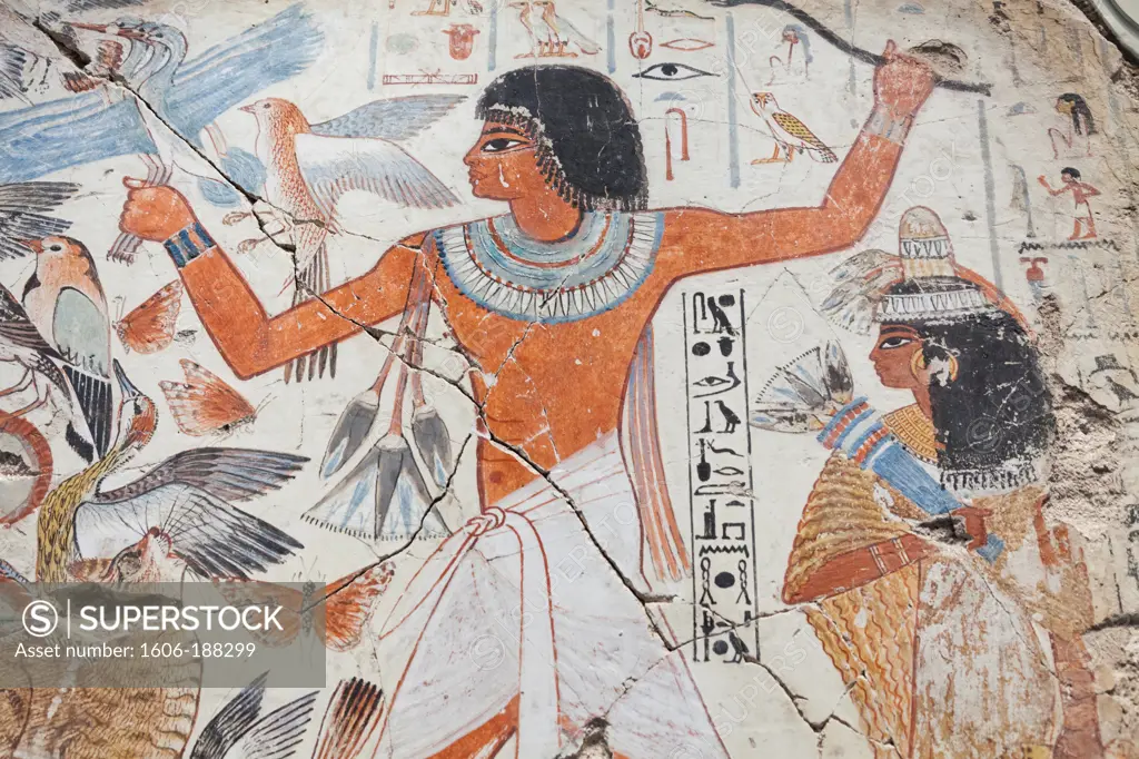 England,London,British Museum,Egyptian Room,Tomb Chapel of Nebamun,Painting of Young Boy Herding Cattle