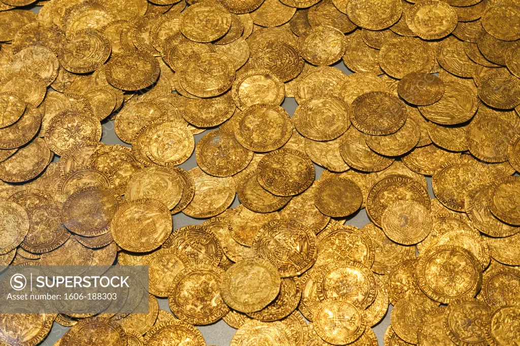 England,London,British Museum,Display of Gold Coins from the Fishpool Hoard in Nottinghamshire