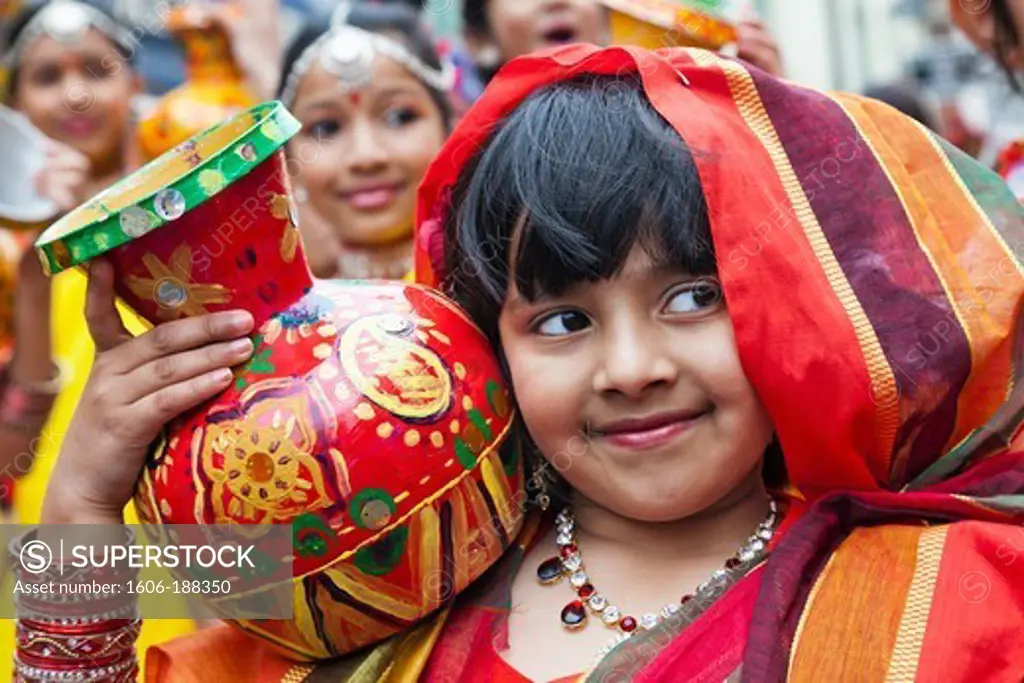 England,London,Banglatown,Bengali New Year Festival,Boishakhi Mela Parade,Child in Bengali Costume