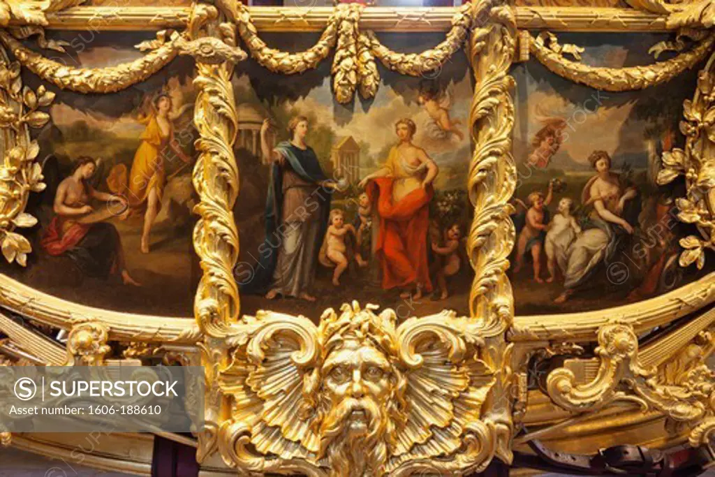 England,Surrey,London,Buckingham Palace,The Royal Mews,The Great Britannia Coach,Detail of the Side Panel Paintings depicting England as a Great Nation by Giovanni Battista Cipriani