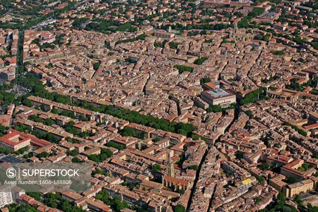 France, Bouches-du-Rhone (13), Aix-en-Provence, a town of Art and History. (Aerial photo)