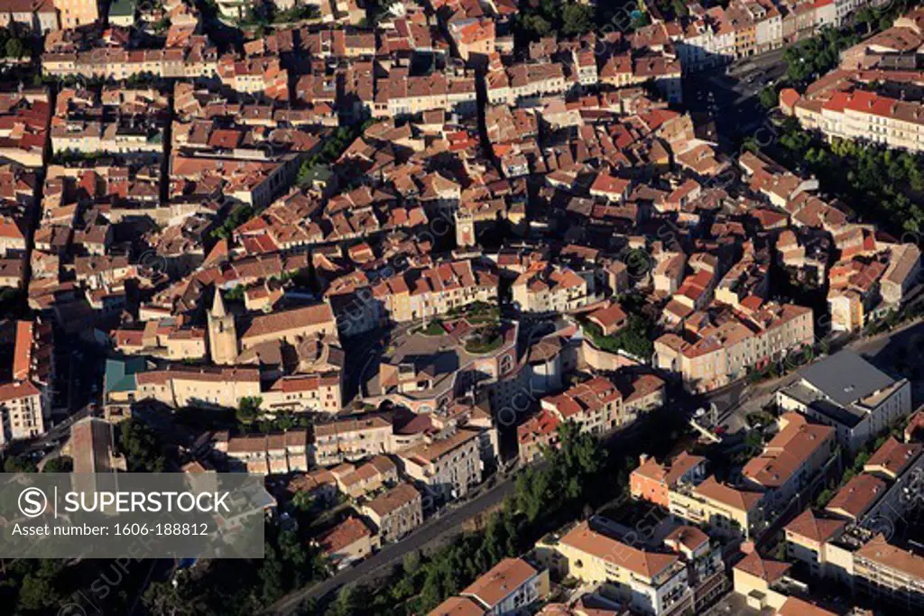 France, Bouches-du-Rhone (13), Aubagne, city, capital of Santon of Provence, and the command of the Foreign Legion (aerial photo),