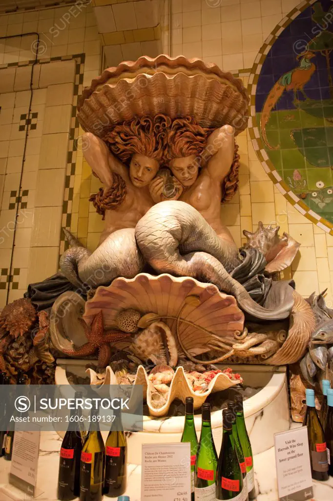 England, London, Kensington, Harrods, Statue in the Seafood Section of the Food Hall