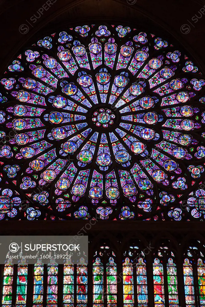 France, Paris, Notre Dame, Stained Glass Rose Window