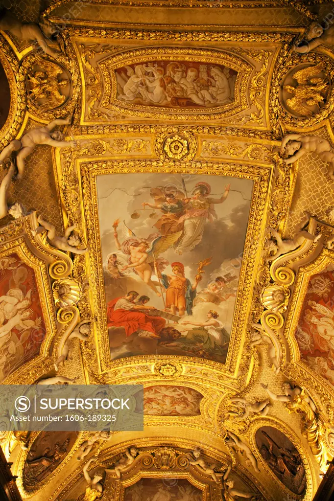France, Paris, Louvre, Artwork on Ceiling of The Apartments of Anne of Austria