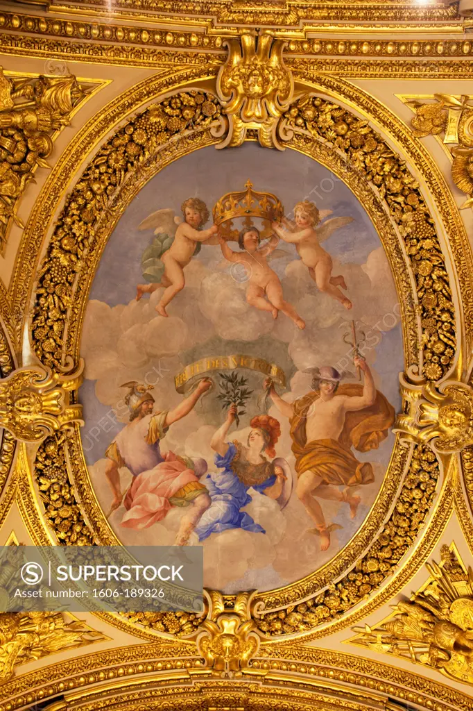 France, Paris, Louvre, Artwork on Ceiling of The Apartments of Anne of Austria