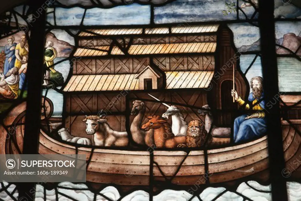 France, Paris, Eglise Saint-Etienne du Mont, Stained Glass Window Depicting Noah's Ark