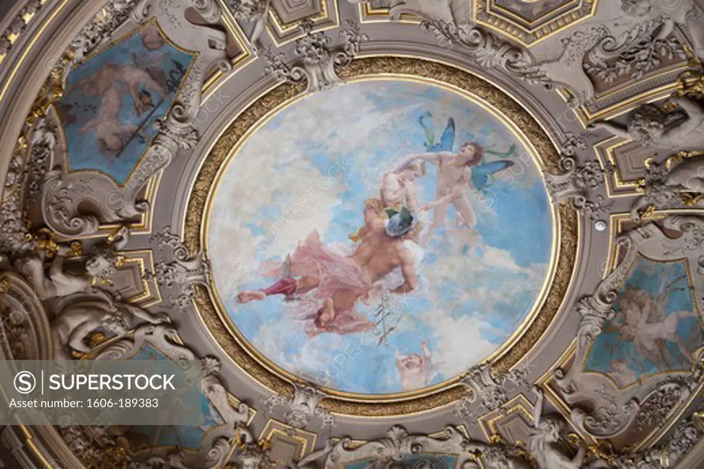France, Ile-de-France, Chantilly, Chateau de Chantilly, Ceiling of The Paintings Gallery (Gallerie de Peintures)