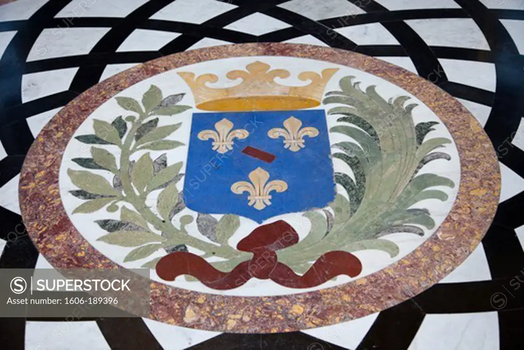 France, Ile-de-France, Chantilly, Chateau de Chantilly, The Chapel Floor Decoration Depicting The Fleurs de Lys