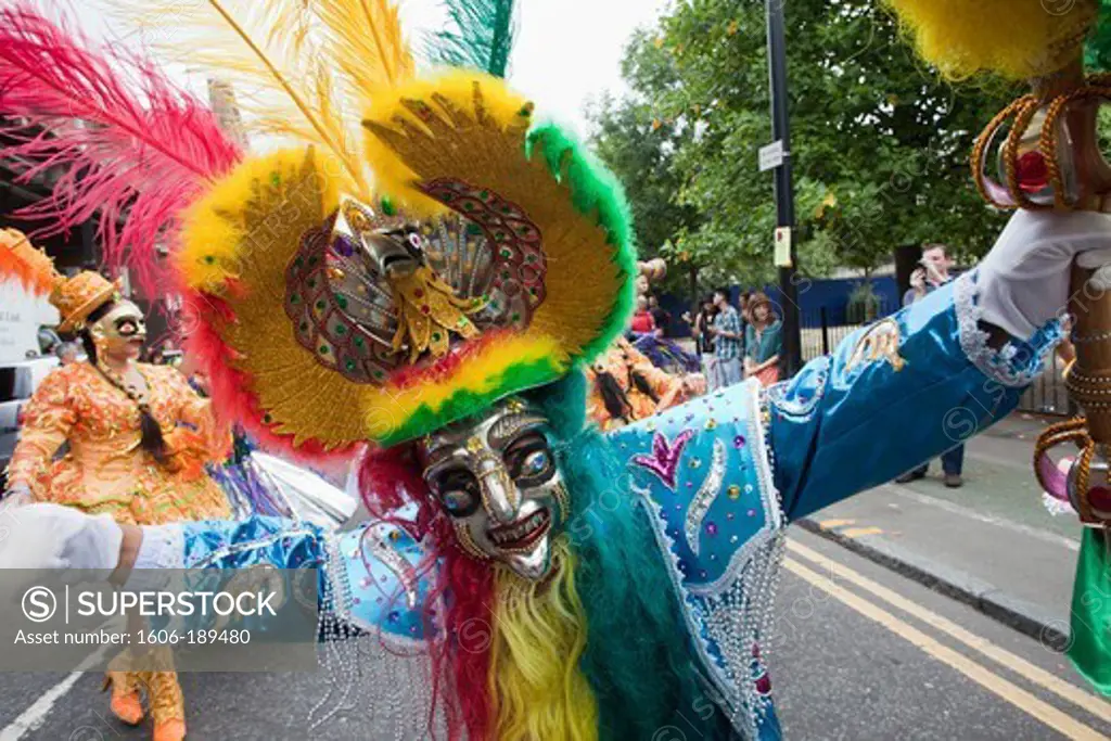 England, London, ""Carnaval Del Pueblo"" Festival (Europes Largest Latin Street Festival), Masked Bolivian Participant