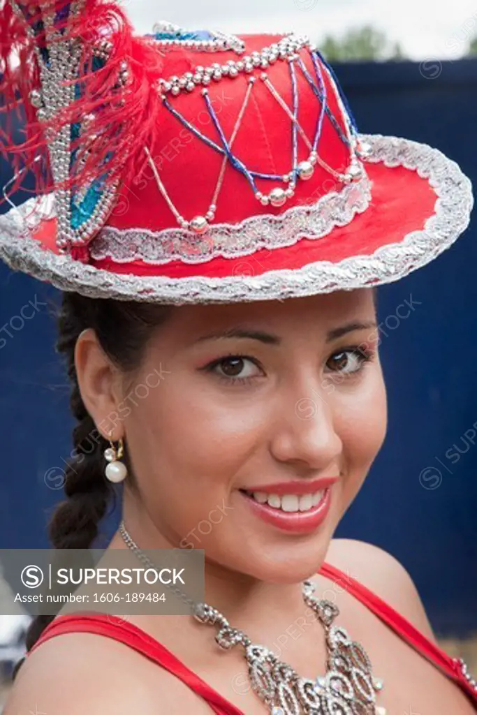 England, London, ""Carnaval Del Pueblo"" Festival (Europes Largest Latin Street Festival), Bolivian Dancer in National Costume