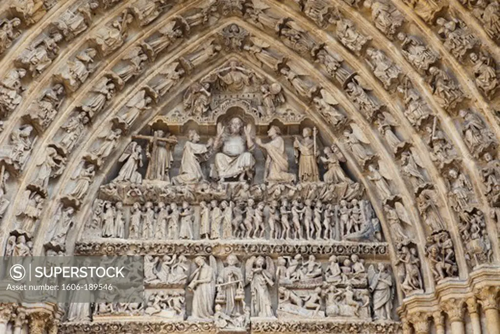 France, Somme, Amiens, Amiens Cathedral, Detail of The Last Judgement Portal