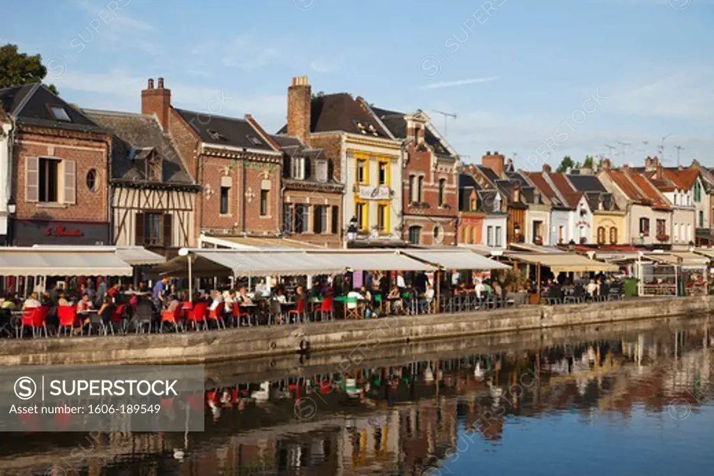 France, Picardy, Amiens, Waterside Restaurants at St.Leu Area