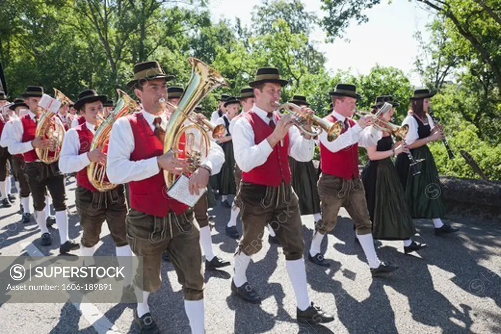 Germany, Bavaria, Burghausen, Folklore Festival, Traditional Baverian Band