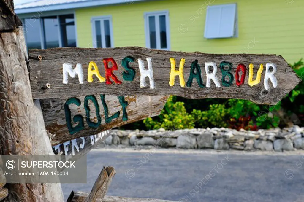 Bahamas,Northern Bahamas,Abaco island,the Abaco club on Winding Bay,a Ritz-Carlton managed club,Marsh Harbour direction sign