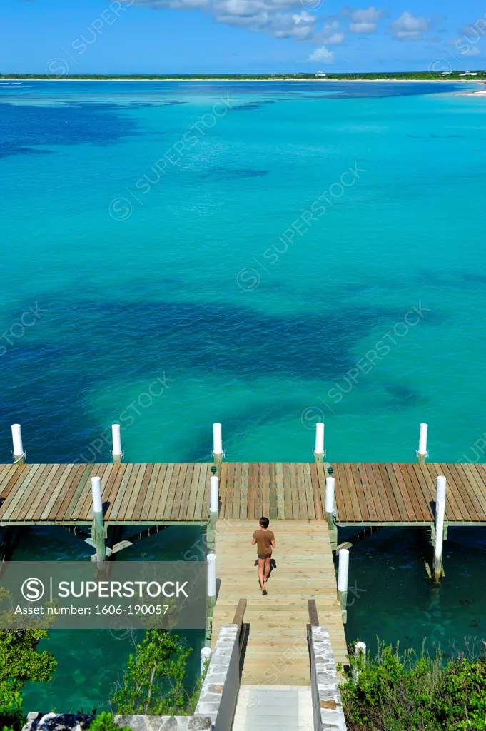 Bahamas,Northern Bahamas,Abaco island,Over water dock at the Abaco club on Winding Bay,a Ritz-Carlton managed club