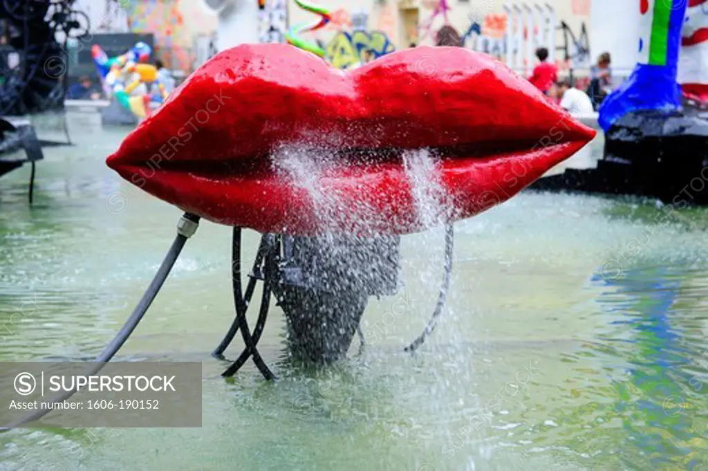 Stavinsky Fountain created by sculptors Jean Tinguely and Niki de Saint Phalle in 1983,Square of Beaubourg,Paris,France,Europe