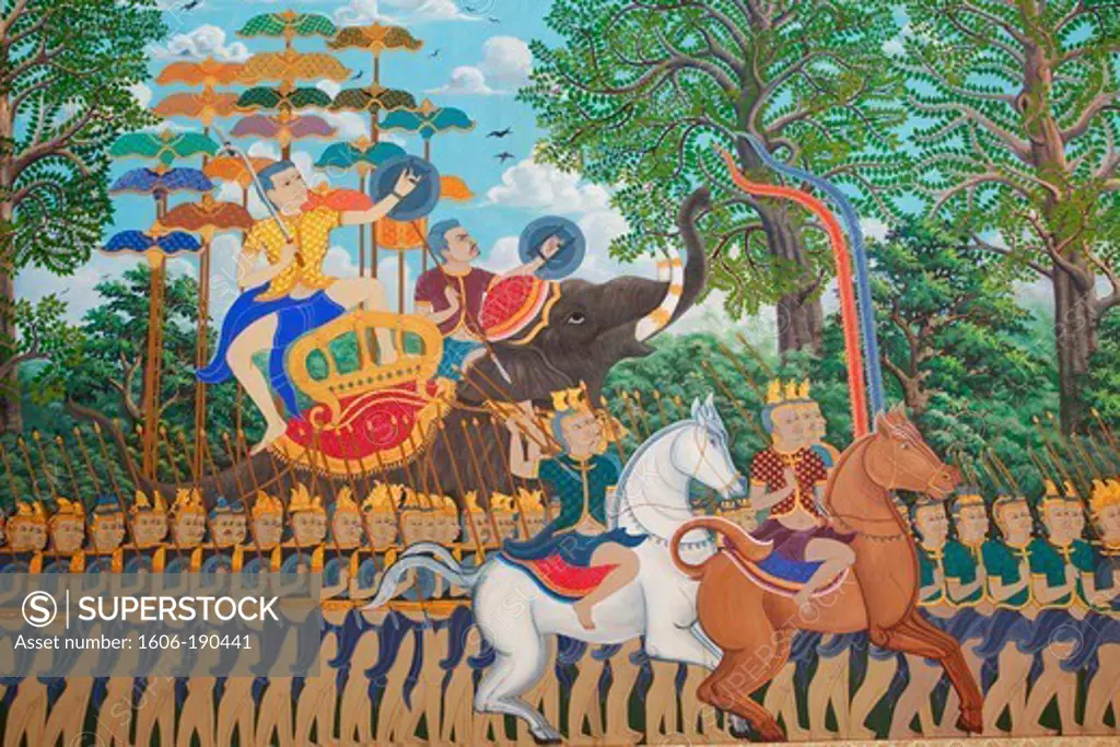 Cambodia, Phnom Penh, The Royal Palace, Wall Murals in the Museum of the White Elephant