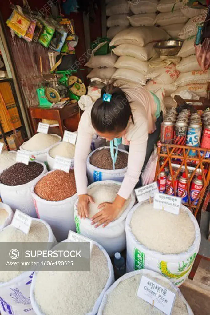Cambodia, Siem Reap, Rice Shop in The Old Market