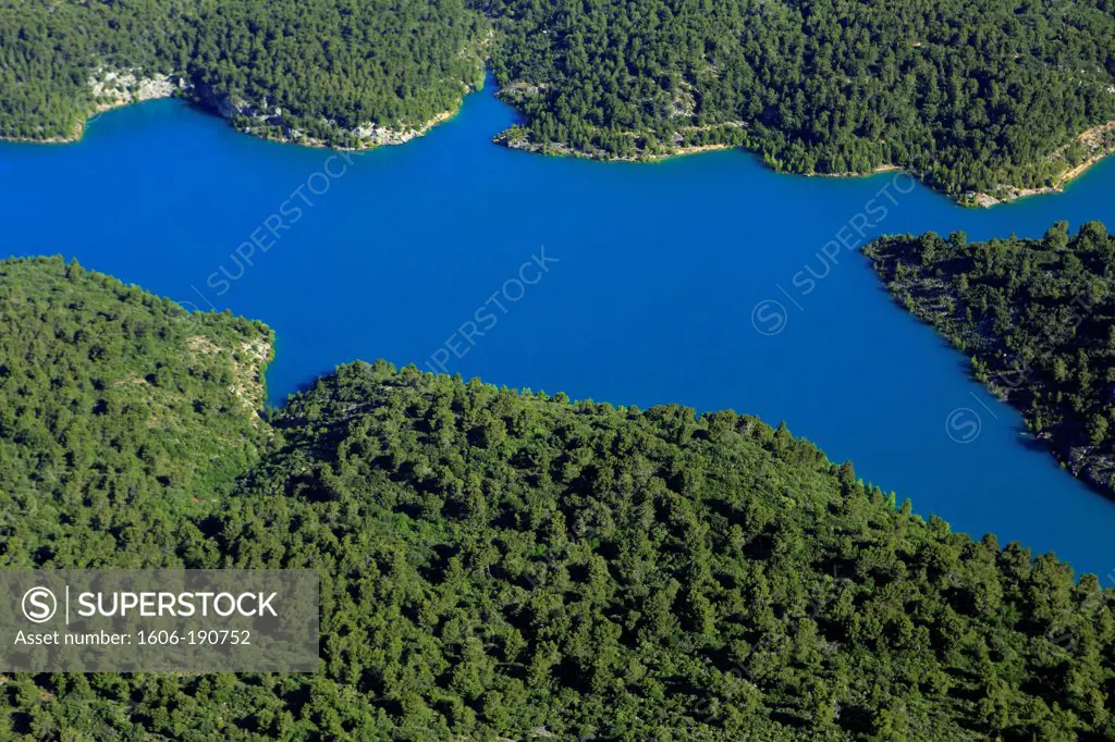 France, Bouches-du-Rhone (13), Bimont Dam, located in the Massif de la Sainte-Victoire near Aix-en-Provence (aerial photo),