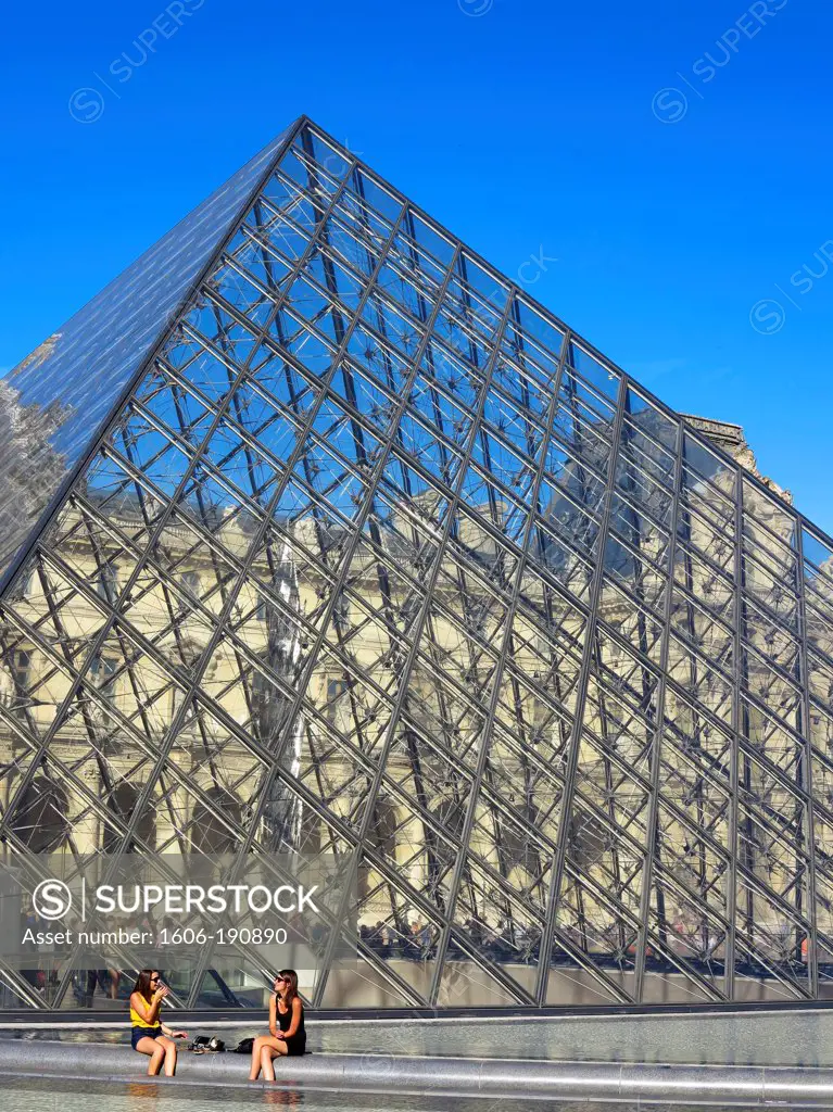 France, Paris, Louvre Museum, the Pyramid by the architect Ieoh Ming Pei
