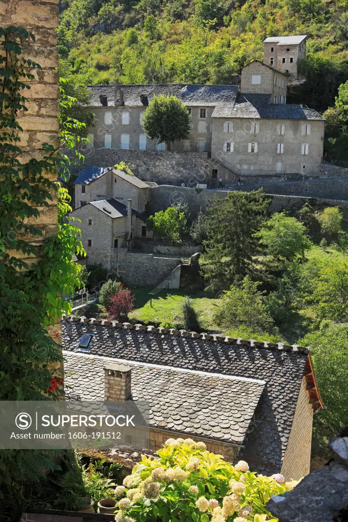 France, Lozère (48), a village in the Tarn gorges, it is labeled one of The Most beautiful villages of France, the picturesque streets of the village