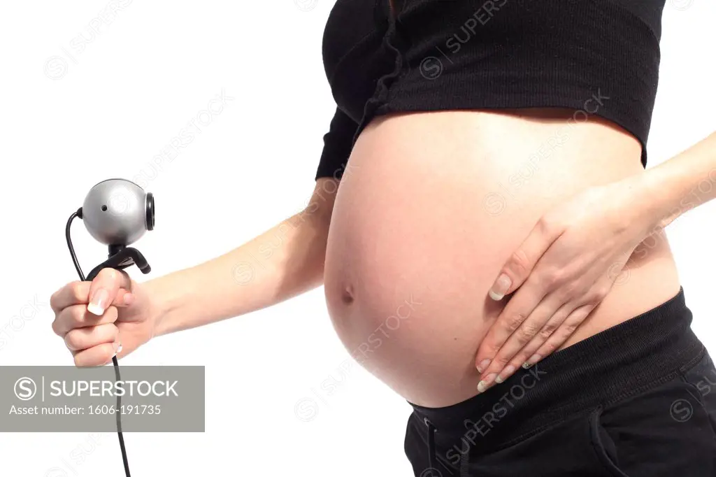 Pregnant woman with a webcam