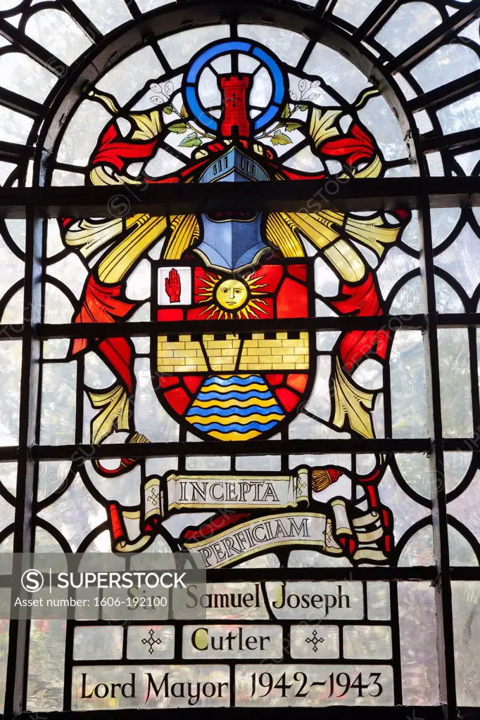 England,London,The City,St.Botolph without Aldgate Church,Stained Glass Window depicting Coat of Arms of Sir Samuel Joseph