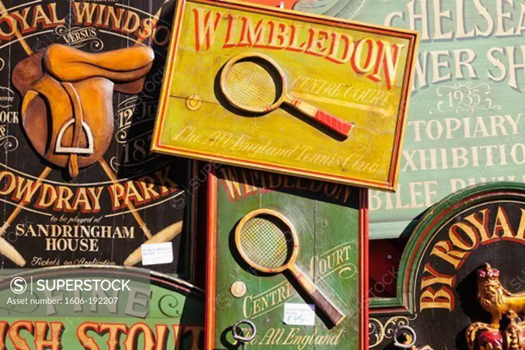 England,London,Nottinghill,Portobello Road,Antique Shop Display,Reproduction Antique Signboards