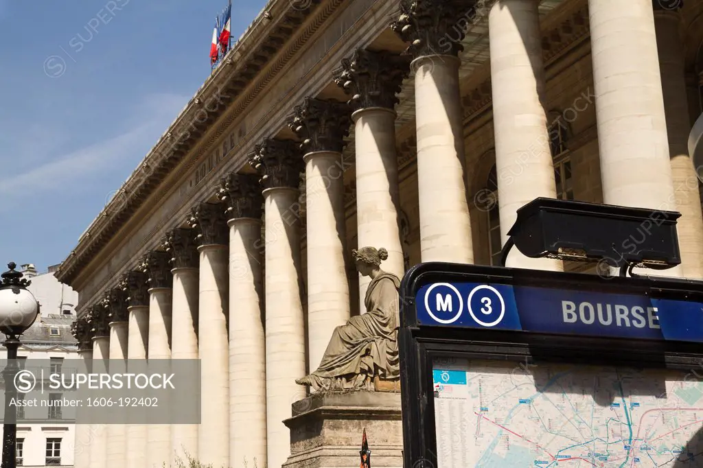 France, Paris, Metropolitan Sign In Front Of The French Stock Exchange