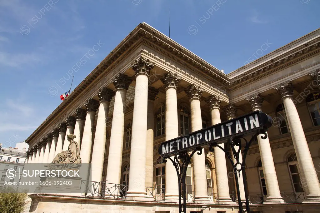 France, Paris, Metropolitan Sign In Front Of The French Stock Exchange
