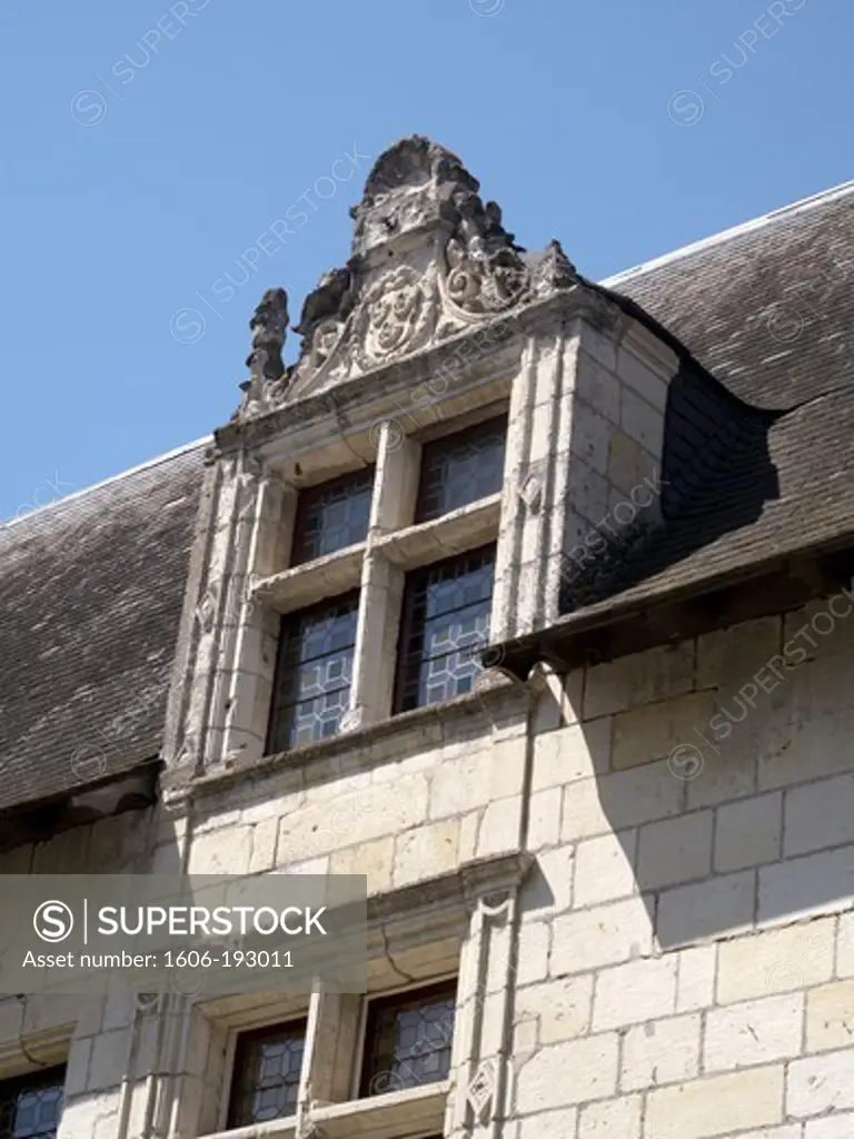 France, Maine Et Loire Department, Le Bourgneuf, Detail Of An Old Tufa Stone House, Sculpted Lintel Of A Window