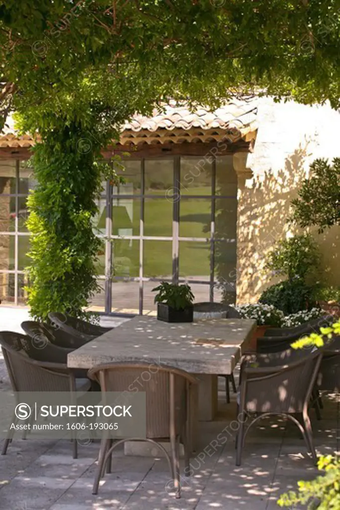France, Provence, St Remy De Provence, Private Terrace With A Pergola