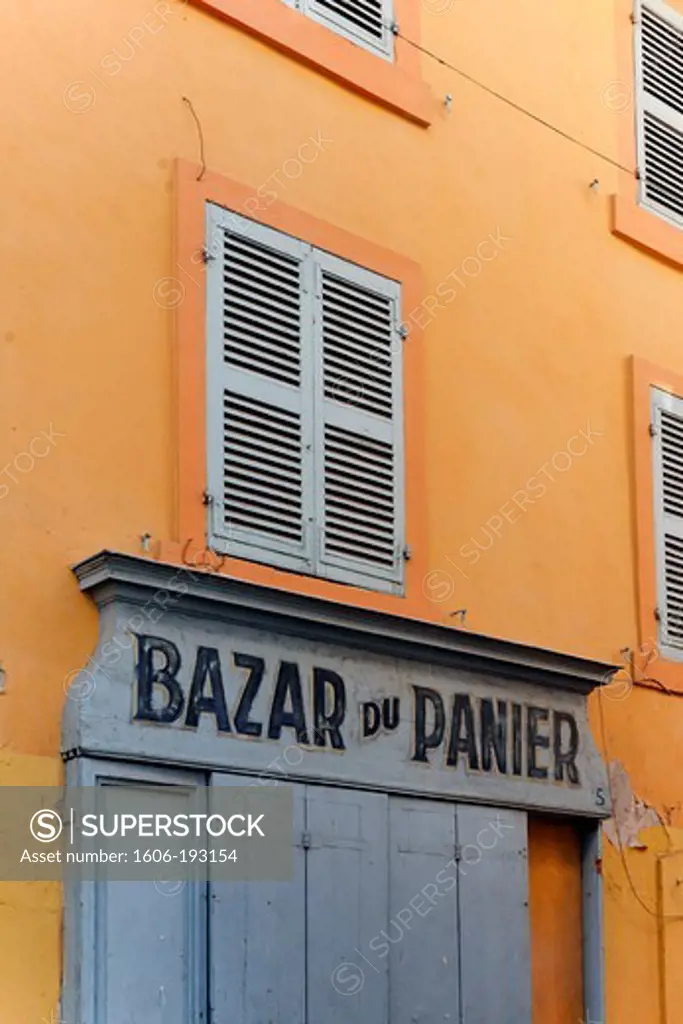France, Marseille, Panier District, Bazar Du Panier, Yellow Building With Bric-A-Brac Shop Entrance