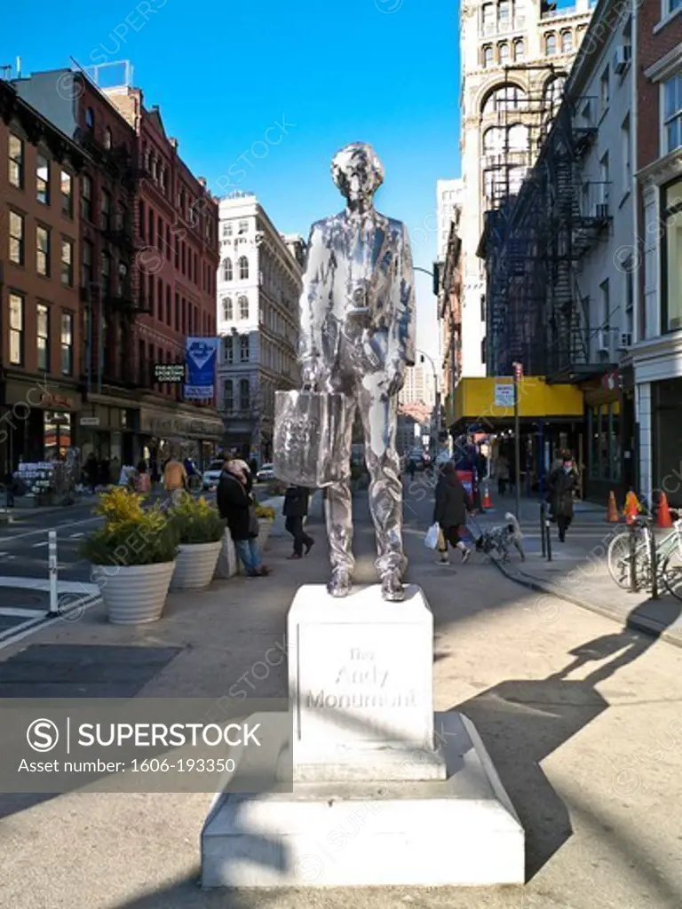 USA, New York City, Union Square, Silver Andy Warhol Statue