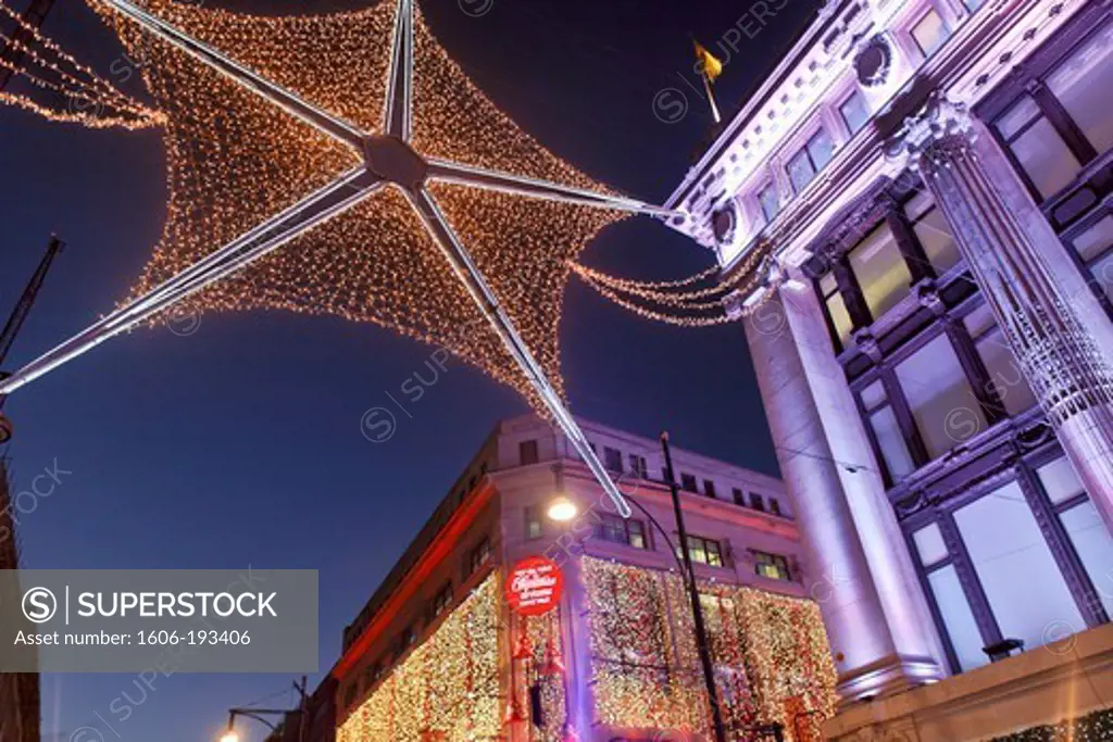 England, London, Christmas Decoration In The Street, Low Angle View