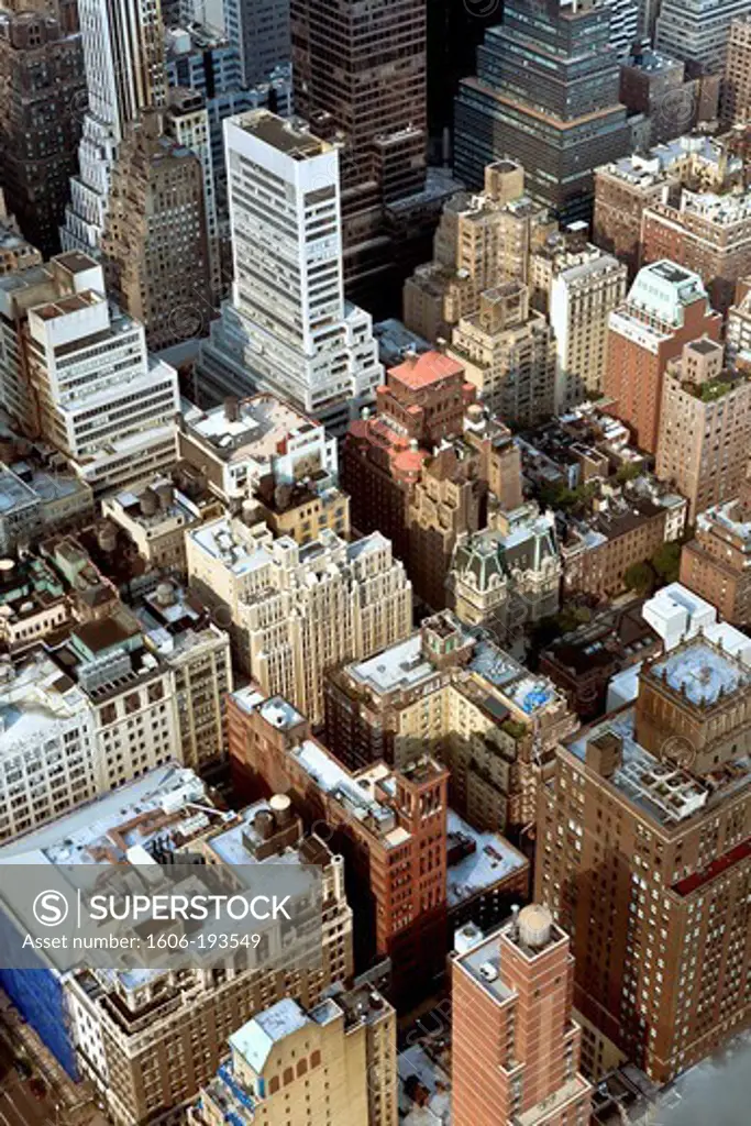USA, New York City, View From Above Of The Skyscrappers And The Empire State Building