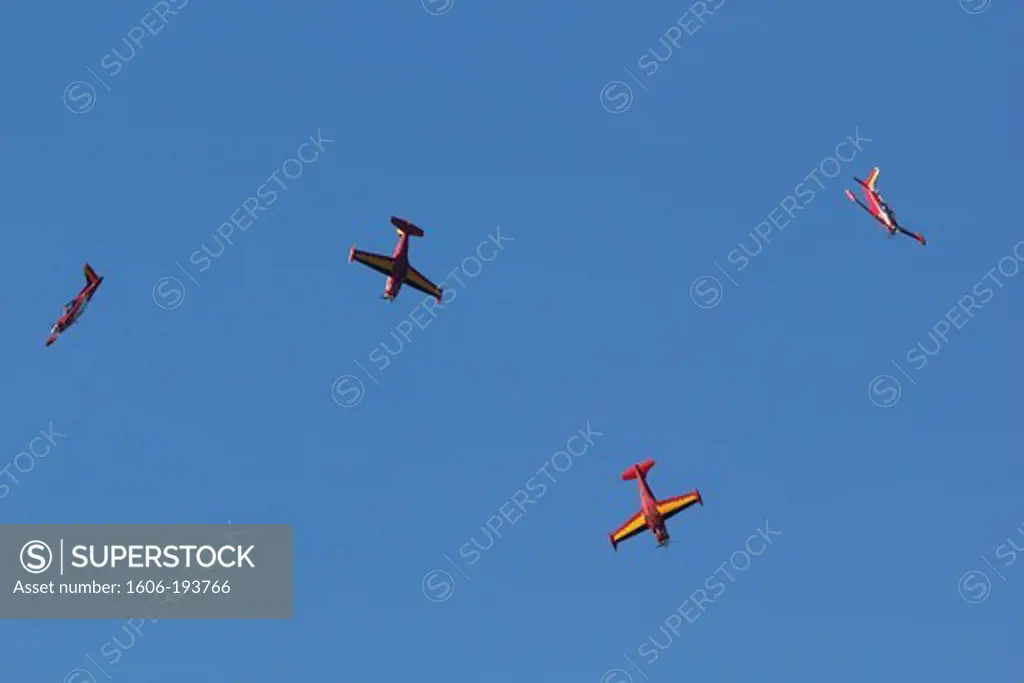 France, Essonne, La Ferte Alais Airshow 2012. Belgian Red Devils Patrol In Full Aerobatic