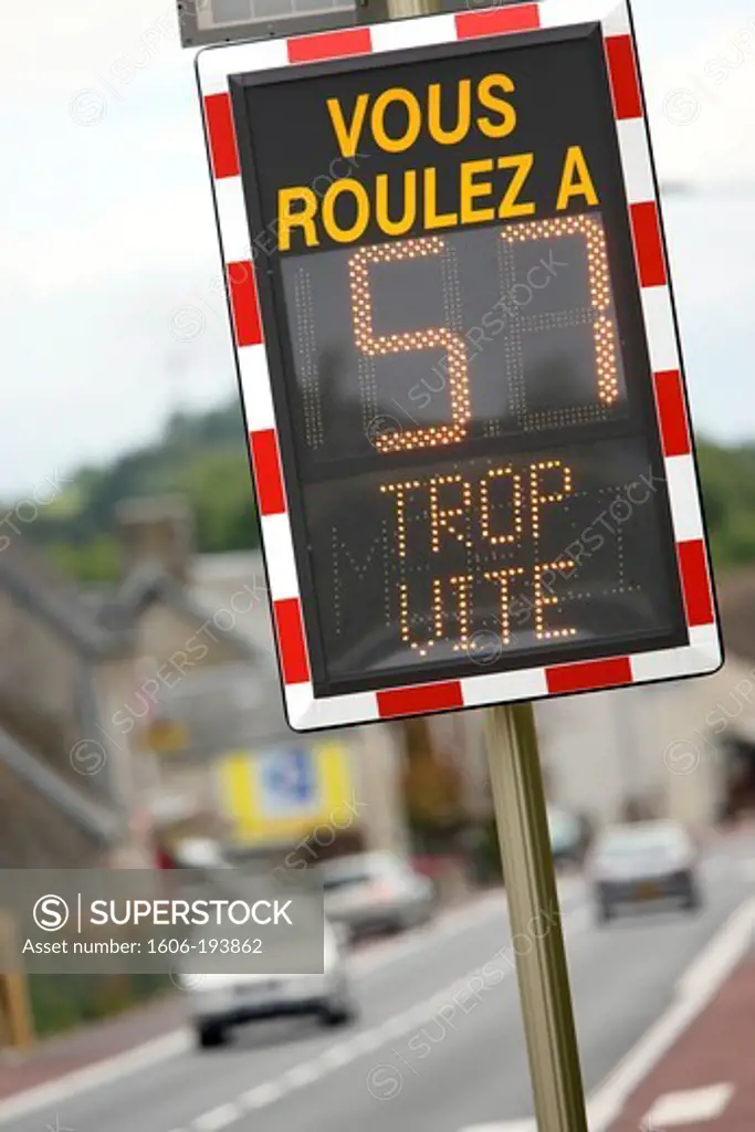 France, Normandy, Manche. Focus On Prevention Radar.. A Speeding Motorist.