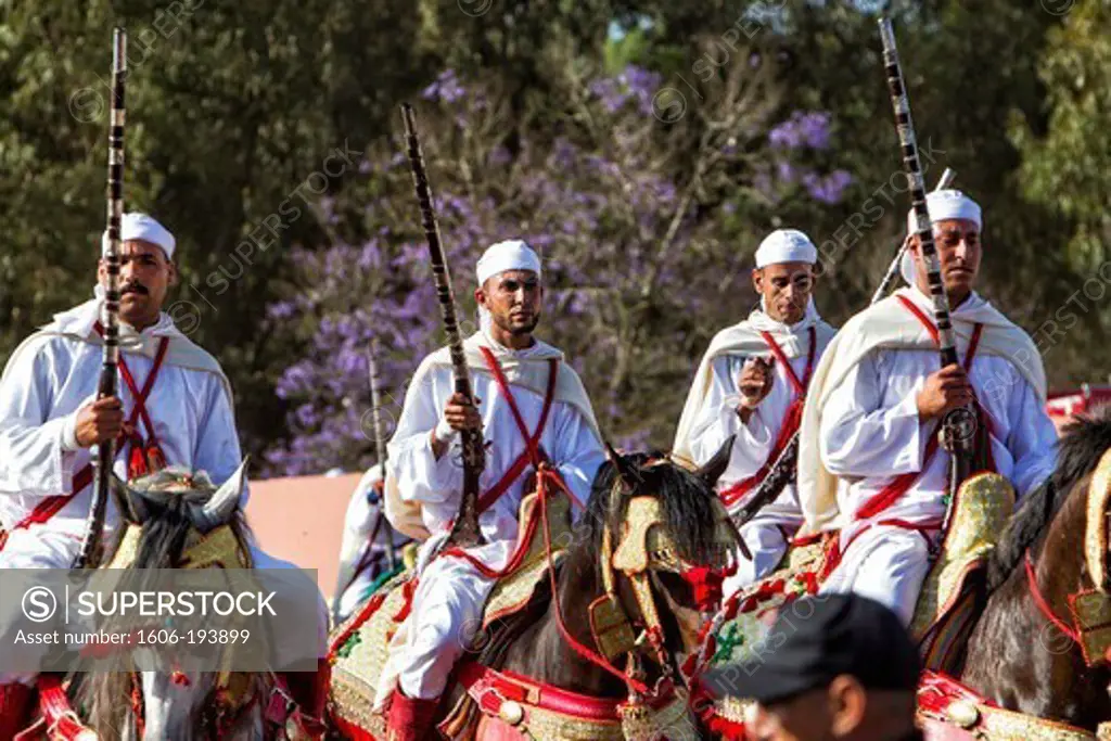 Morocco, Fantasia, Near Rabat, Men On Horseback With Rifles