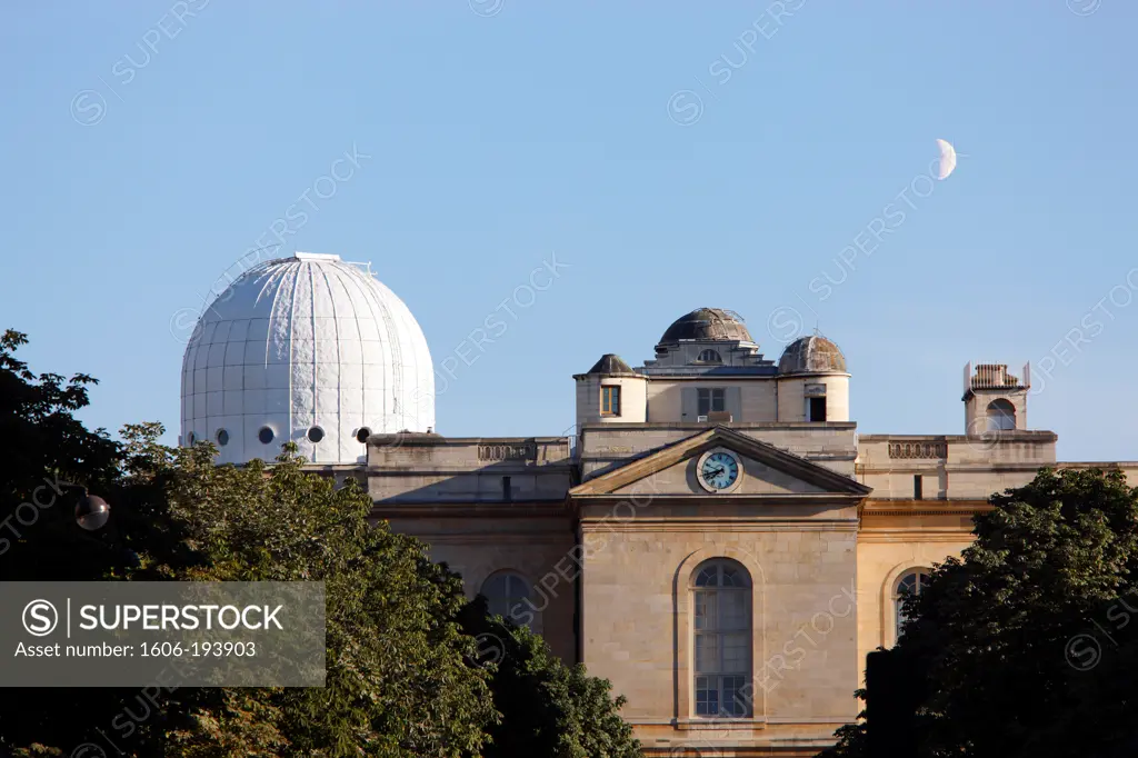 France. Paris. Observatory Of Paris With Moon.