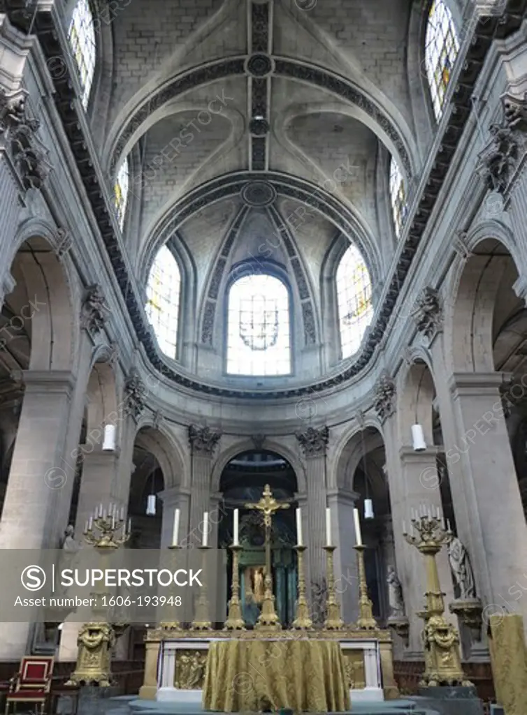France, Paris, 6Th Arrondissement, Place Saint Sulpice. Inside The Church Of Saint Sulpice. View Of The Altar.