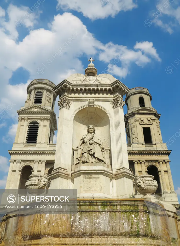 France, Paris, 6Th Arrondissement, Place Saint Sulpice. Fontaine Saint Sulpice. Sculpture Of E. Flechier, Bishop Of Nîmes.