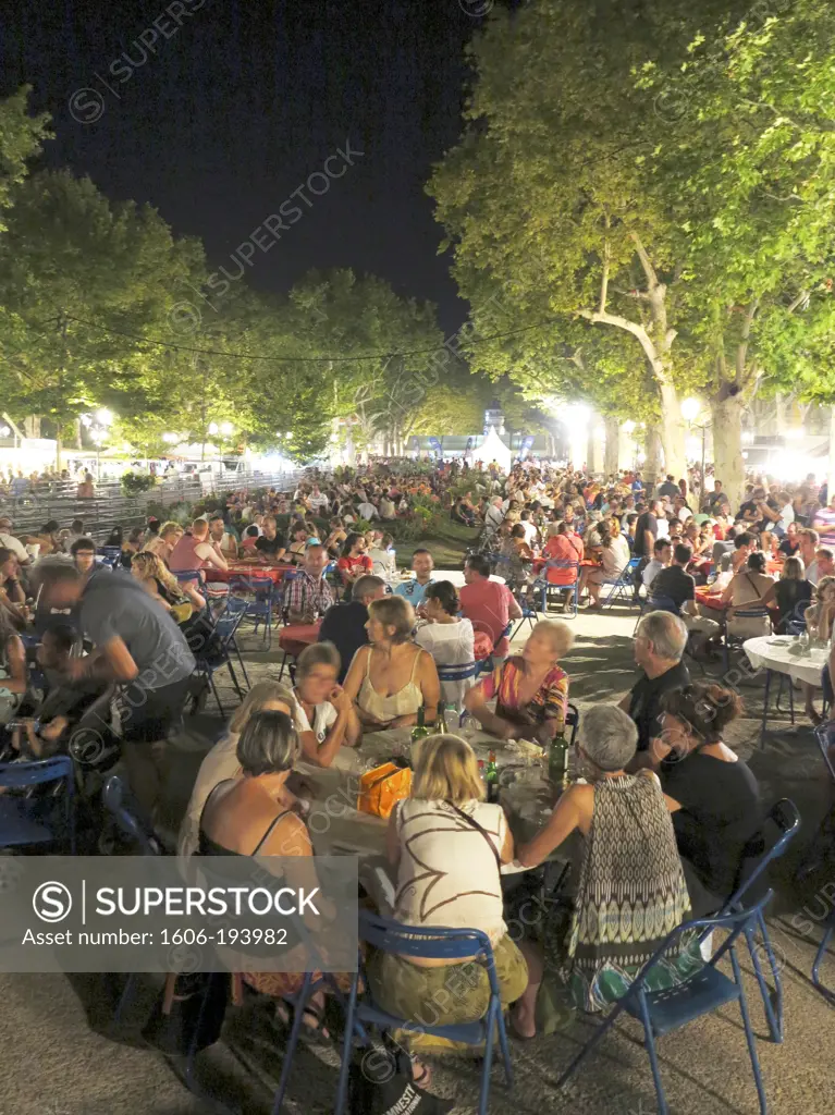 France. Herault. Montpellier, Esplanade Charles De Gaulle Night During The Summertime. Tourists Having Dinner.