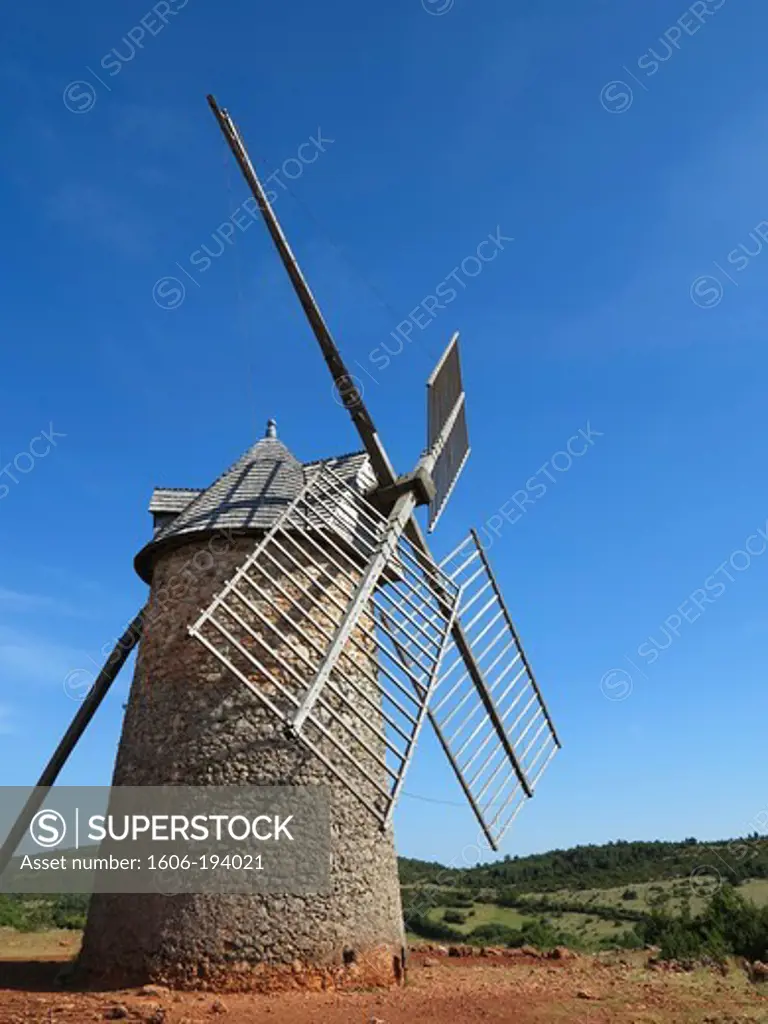 France. Aveyron. The Medieval Village Of La Couvertoirade. Windmill.