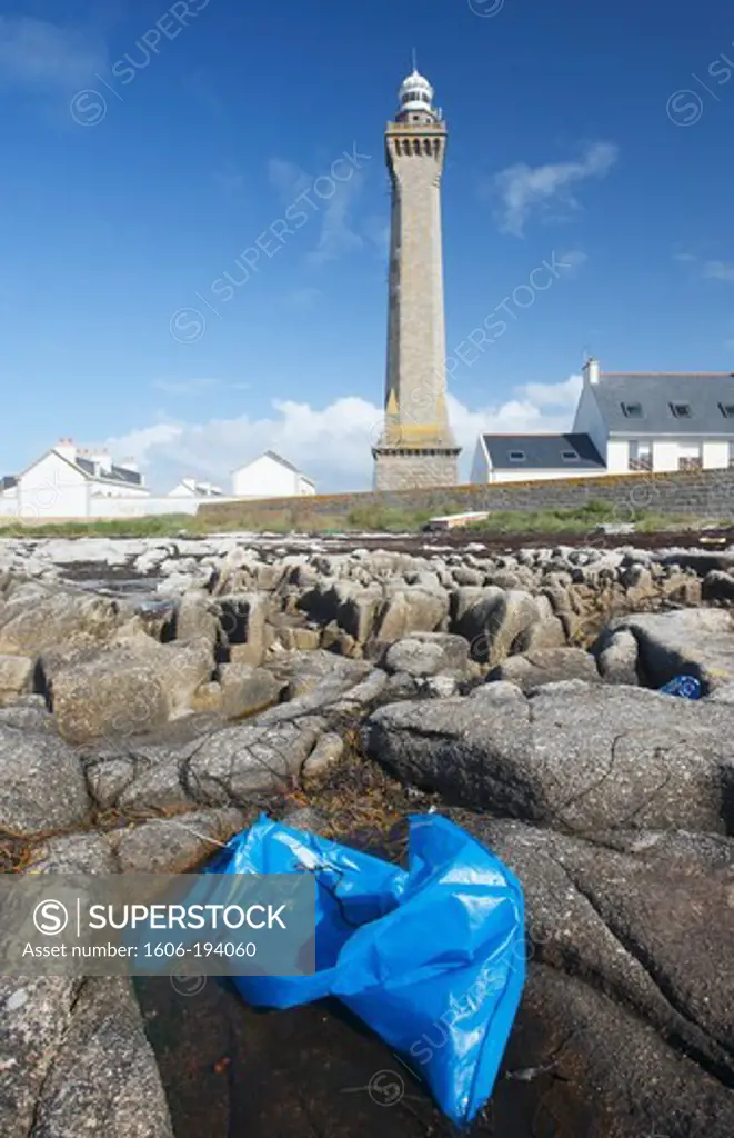France. Finistere. Brittany. Pointe De Penmarch. Eckmühl Lighthouse. Abandoned Plastic Bag.