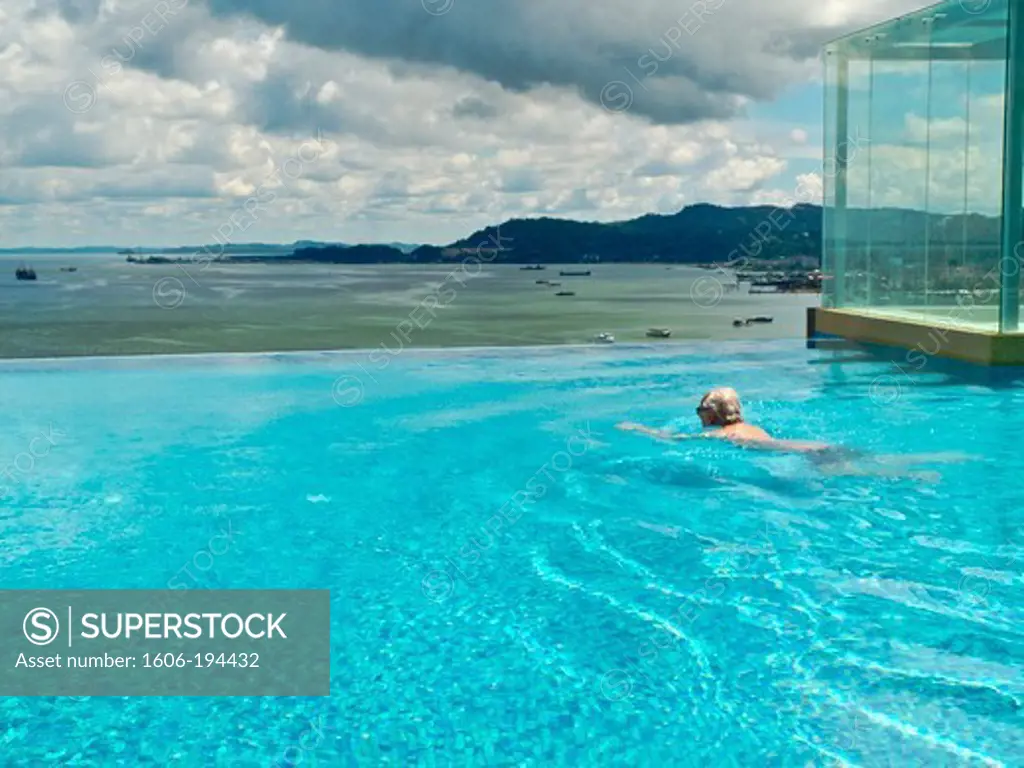 Malaysia, Borneo, Sabah State, Sandakan City, 5 Stars Hotel, Man In A Swimming Pool