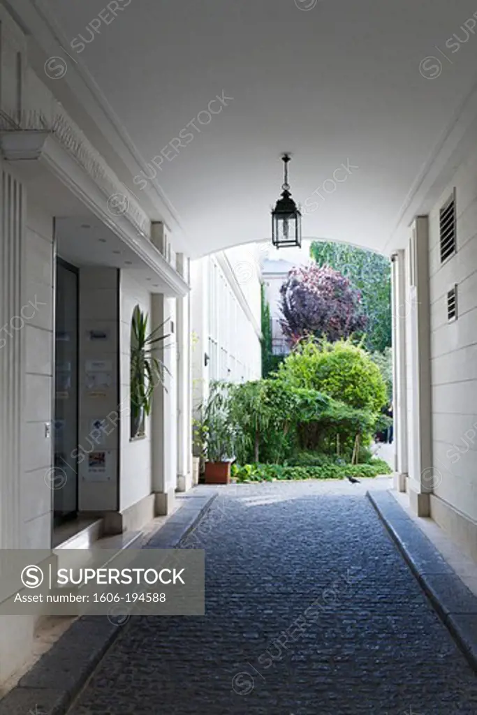 France, Paris, Building Entrance And Private Garden